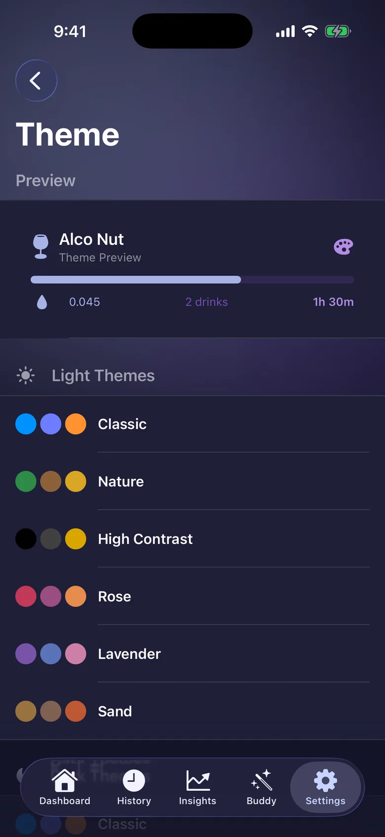 Theme picker with light and dark themes